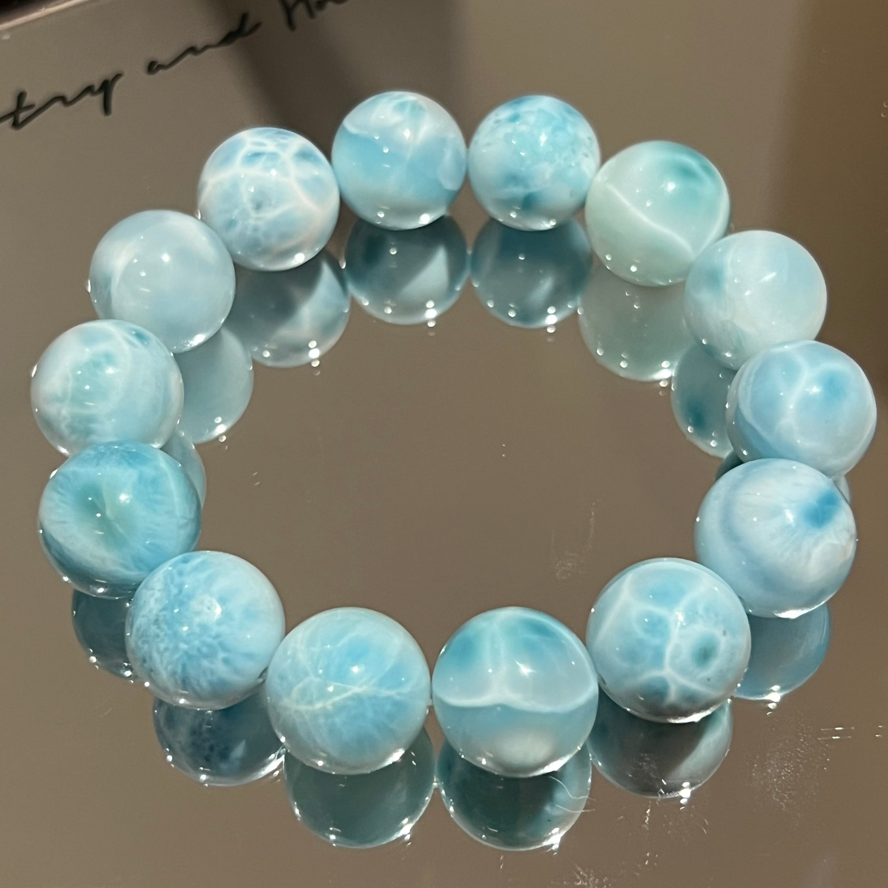 Natural larimar beaded bracelet