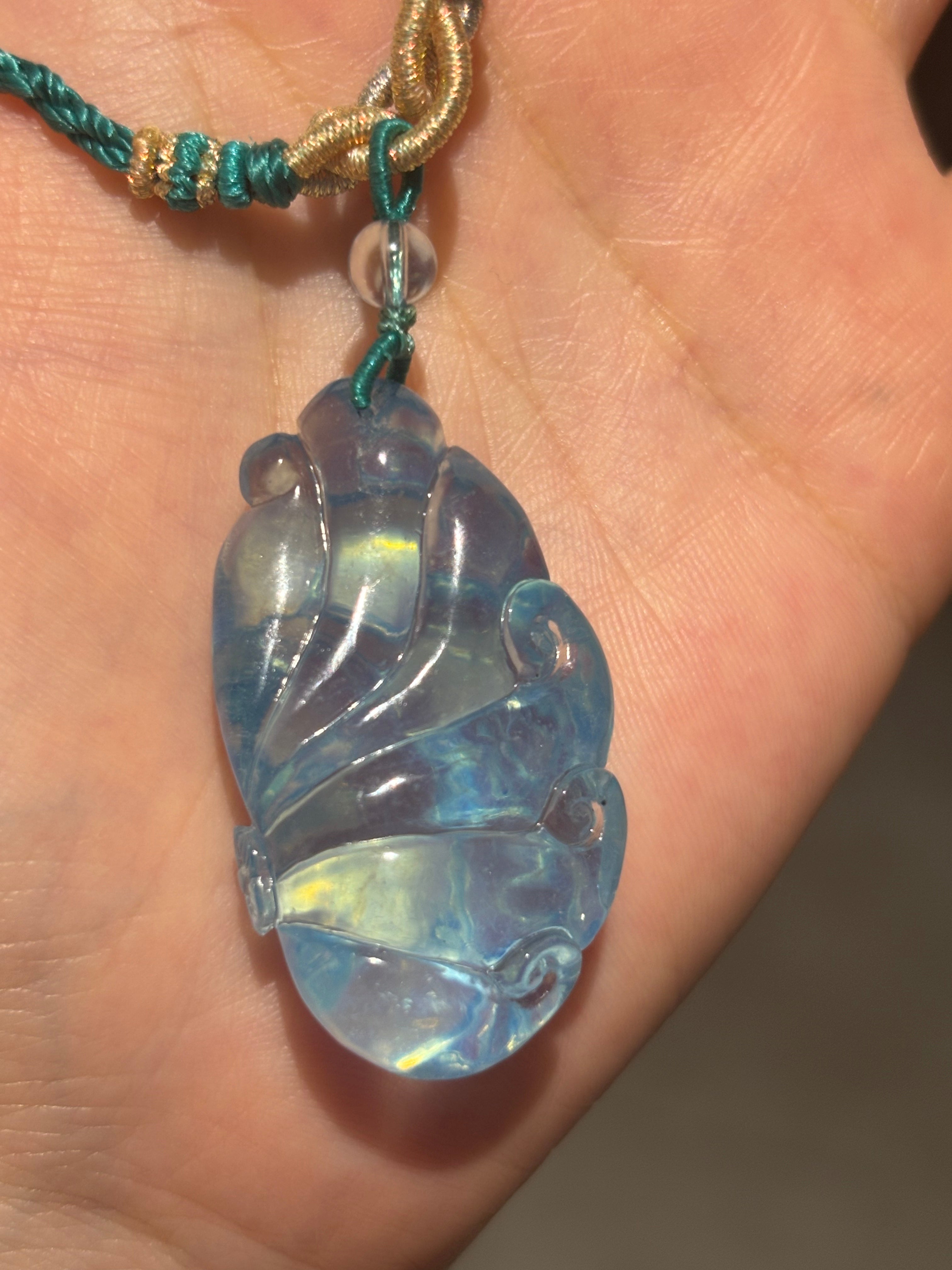 Natural aquamarine nine-tailed fox carving pendant